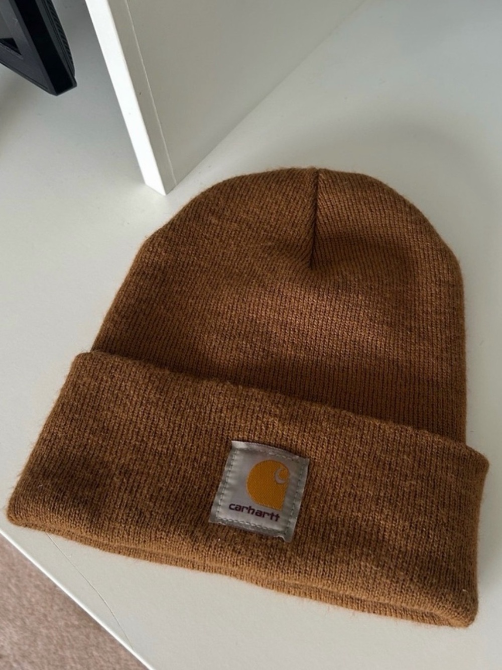 Carhartt Brown Cuffed Knit Beanie with Logo Patch